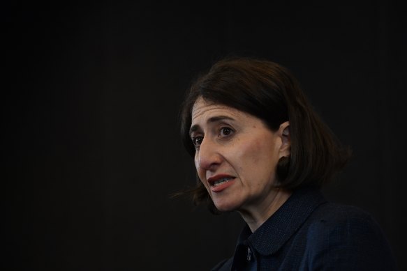 NSW Premier Gladys Berejiklian during the COVID-19 briefing announcing 10 new positive cases on Tuesday.