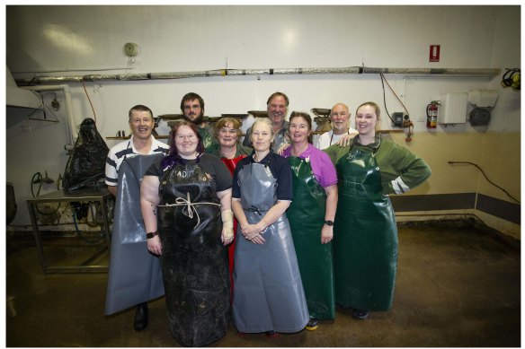 The team of family and lifelong friends at Ray’s Traditional Home Made Plum Pudding factory in Essendon North. 