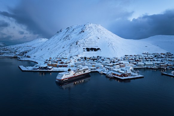 The MS Trollfjord visiting Honningsvag, Europe’s northernmost town.