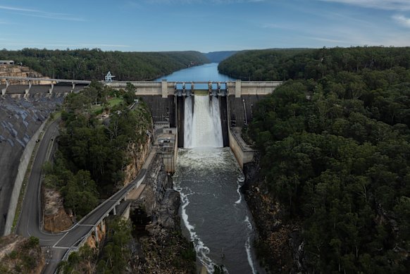 Warragamba Dam spills after reaching 100 per cent capacity.
