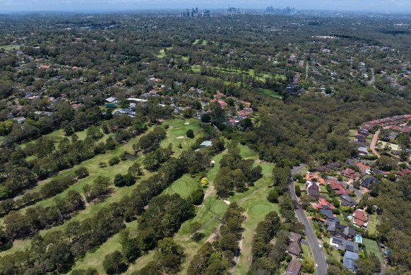 Gordon Golf Club in the foreground, and Killara Golf Club behind it, on Sydney’s north shore.