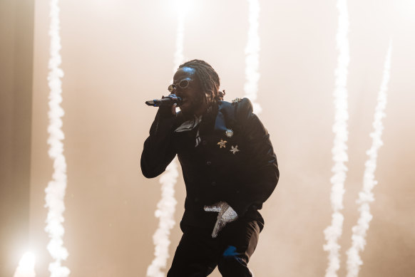Kendrick Lamar performing on the US leg of The Big Steppers tour.