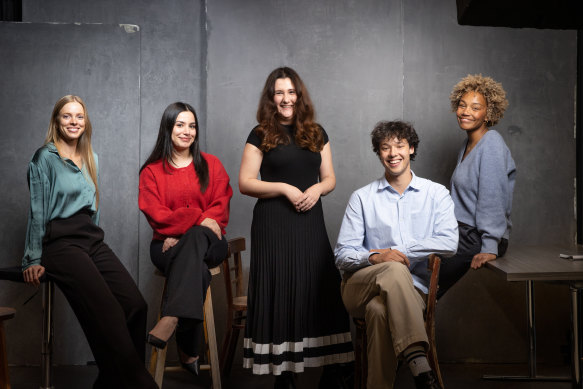 The 2024 <i>Age</i> trainees (from left): Brittany Busch, Hannah Hammoud, Hannah Kennelly, Angus Delaney and Gemma Grant.