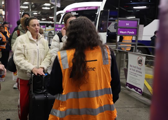 Megan Felice, who was trying to return to Geelong from Melbourne with her two children at Southern Cross Station on Thursday morning.