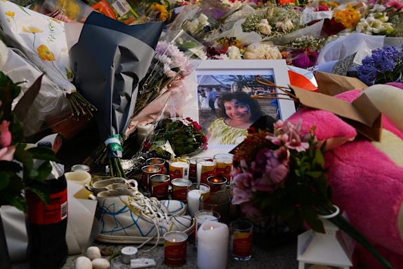 A photo of 10-year-old Matilda among the sea of flowers at the Bondi Pavilion memorial last month.