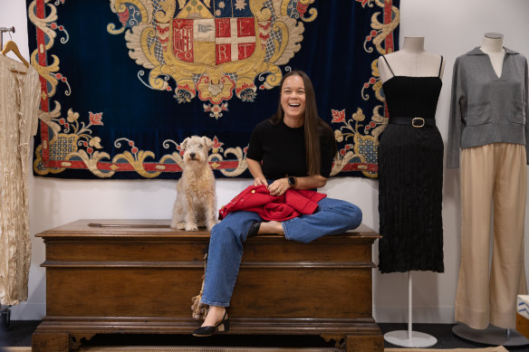 Stephanie Fernandez-Nadinic, with Harry the dog, at Onte’s retail space in Melbourne.