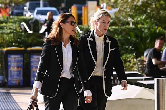 Peggy Dwyer, SC, left, outside the Coroners Court in Lidcombe on Monday.