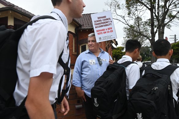 Parents and former Newington College students protested outside the Stanmore campus on January 31 following an announcement in November that the school would become co-ed.