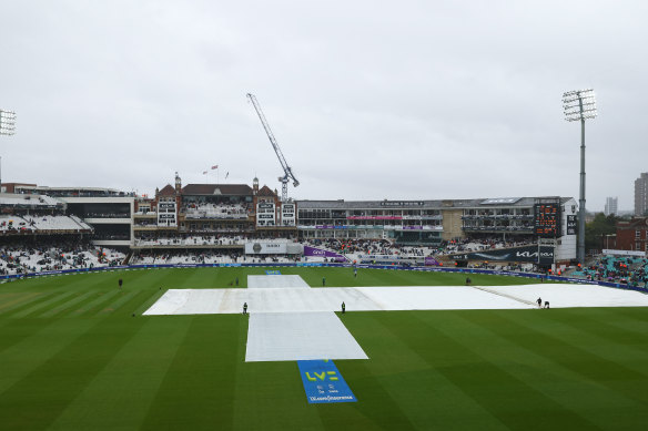 Rain has stopped play at the Oval.