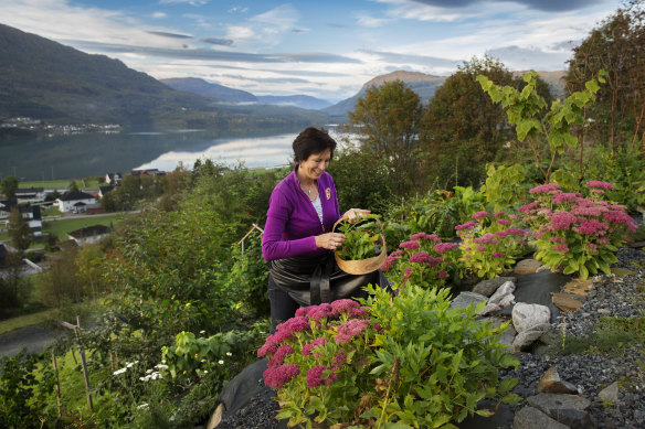 The garden scales an impossibly steep slope... Pictured: Lindis Alme.