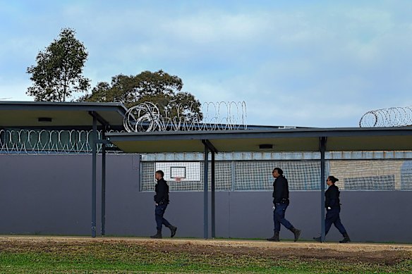 Six Incident Response Team officers oversee the 16 detainees.