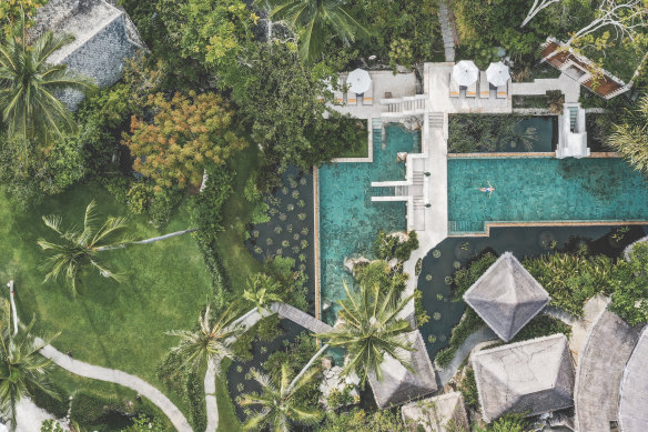 The leisure pool and lotus pond next to Amrita Cafe, Kamalaya.