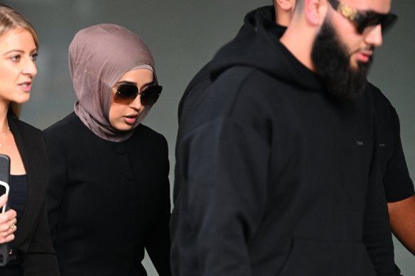Sarah Abu Lebdeh, wearing sunglasses, faced court for the first time on Wednesday morning.