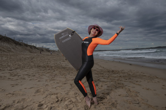 Kathy Lette, at Elouera Beach, Cronulla in Sydney.