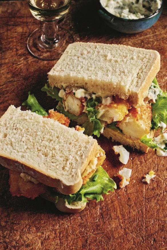 Fish finger sandwiches with “proper” tartare sauce (top right).