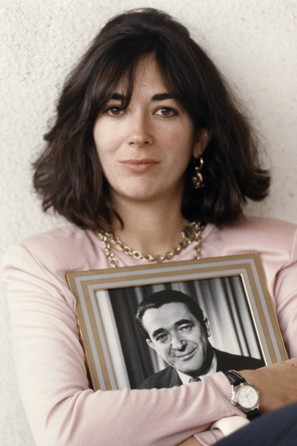 Ghislaine Maxwell with a photo of her father, Robert, in 1991.