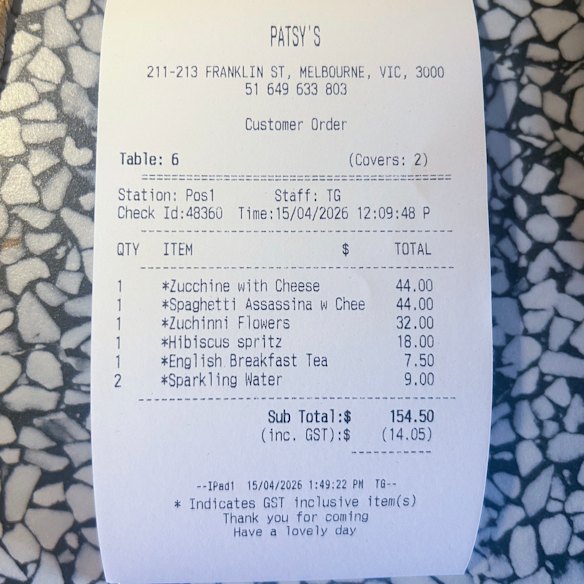 The bill: Lunch at Patsy’s is a vegetarian wonderland.