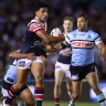 NRL finals as it happened: Roosters defeat Sharks 13-12 to book a spot in finals week two, Panthers dominate with 32-6 victory over the Warriors