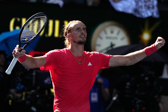 Alexander Zverev of Germany celebrates after defeating Tommy Paul of the US.