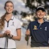 Young golfers Libby Newcombe and Braxton Andrews at Camden Golf Club.