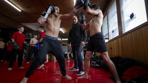 Frank Dando Sports Academy principle Ziad ‘Zak’ Zakharia puts his students through their morning sparring sessions.