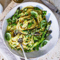 Adam Liaw’s spaghetti with spring vegetables and mascarpone.