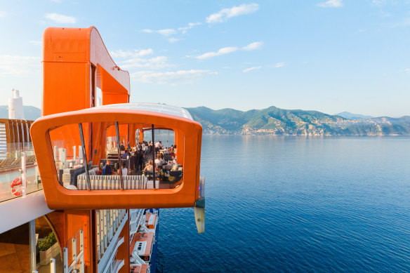 One of the dining and bar spots on Celebrity Edge, The Magic Carpet.