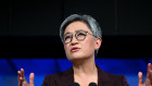 Australian Foreign Affairs Minister Penny Wong addresses the National Press Club in Canberra today.