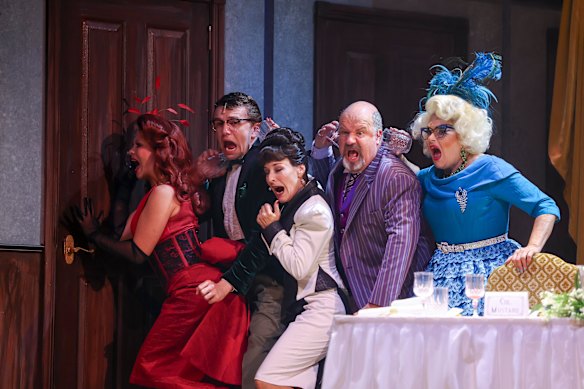 A scene from Cluedo at the Comedy Theatre, February 2026.