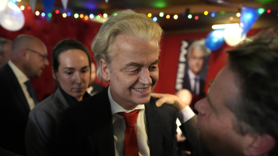 Geert Wilders, leader of the Party for Freedom, known as PVV, talks to his supporters.