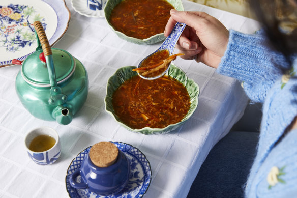 Add as much chilli oil as you like to this classic hot and sour soup.