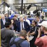 Then opposition leader Anthony Albanese visits the Brisbane factory of Tritium in April 2022, during the election campaign. 