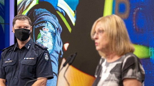 Chief Commissioner Shane Patton and Police Minister Lisa Neville.