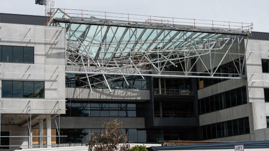 The scene of the building collapse at Curtin University on Tuesday.