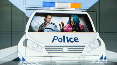 A comic-book police car ride.