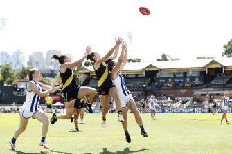 Richmond’s AFLW team plays at Punt Road oval in front of the Jack Dyer Stand.