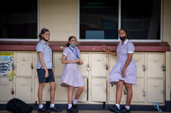 Year 10 student Ariana Payne, centre, with classmates Shonikqua King (left) and Makayla Noble-Webster, dreams of a big city life.