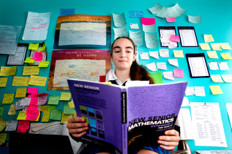HSC student Bianca Aiello at home studying before Monday's maths course extension 2 exam.