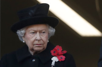 Britainâ€™s Queen Elizabeth II attends the Remembrance Sunday ceremony at the Cenotaph in London in 2018. 