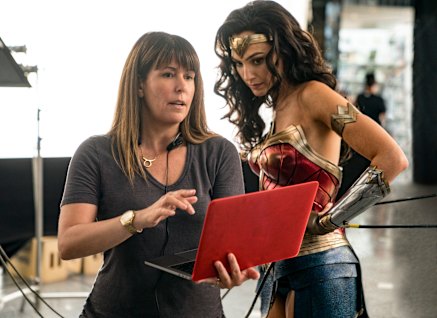 Director Patty Jenkins (left) with actress Gal Gadot on the set of Wonder Woman 1984.