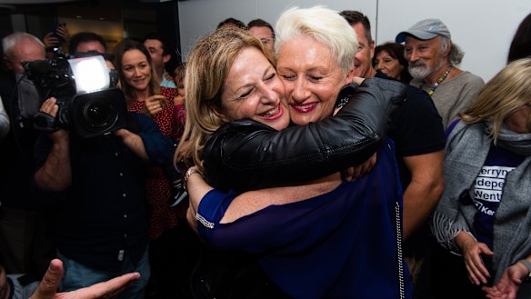 Dr Kerryn Phelps at North Bondi SLSC celebrating her win.
