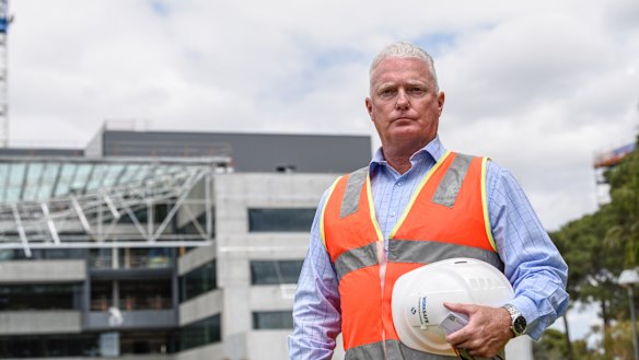 WorkSafe Commissioner Darren Kavanagh at the Curtin University roof collapse site. 