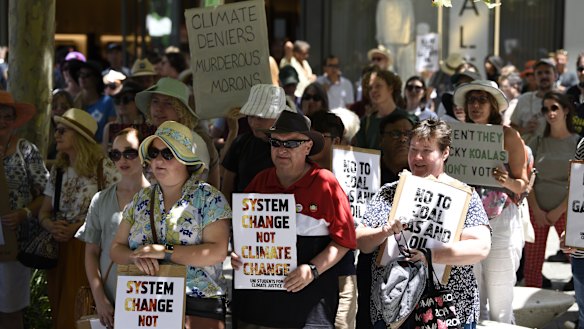 Protesters in the CBD on Saturday. 
