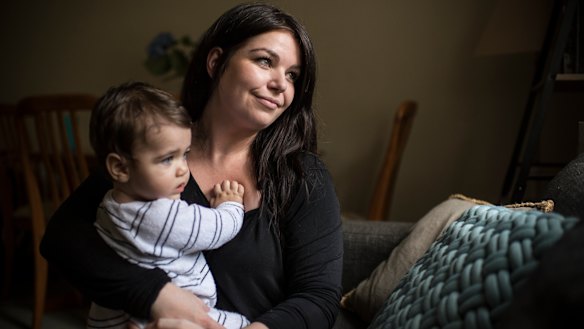 Sophie Mackay with her 10-month-old son Alexander at their home in Artarmon. 