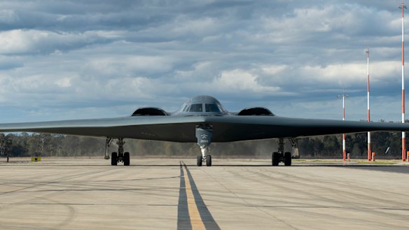 The B2 stealth bomber on the tarmac at Amberley.