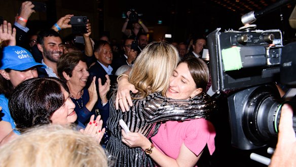 Gladys Berejiklian hugs her sister Mary.