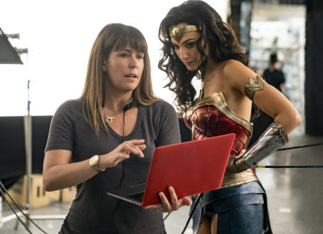 Director Patty Jenkins (left) with actress Gal Gadot on the set of Wonder Woman 1984.