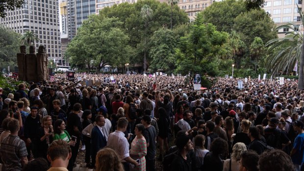 Protesters rally in Hyde Park against Sydney's lockout laws earlier this year.