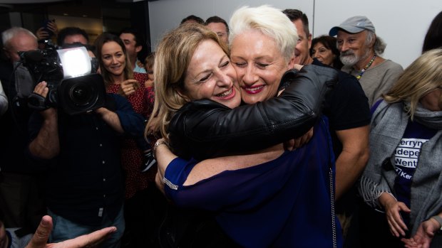 Dr Kerryn Phelps at North Bondi SLSC celebrating her win.