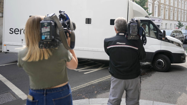 A prison van moves into Westminster Magistrates Court in London for the hearing of a 20-year-old man arrested at Windsor Castle.